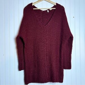 Anthropologie Moth Maroon Chunky Open Knit Oversized Alpaca Wool  Sweater